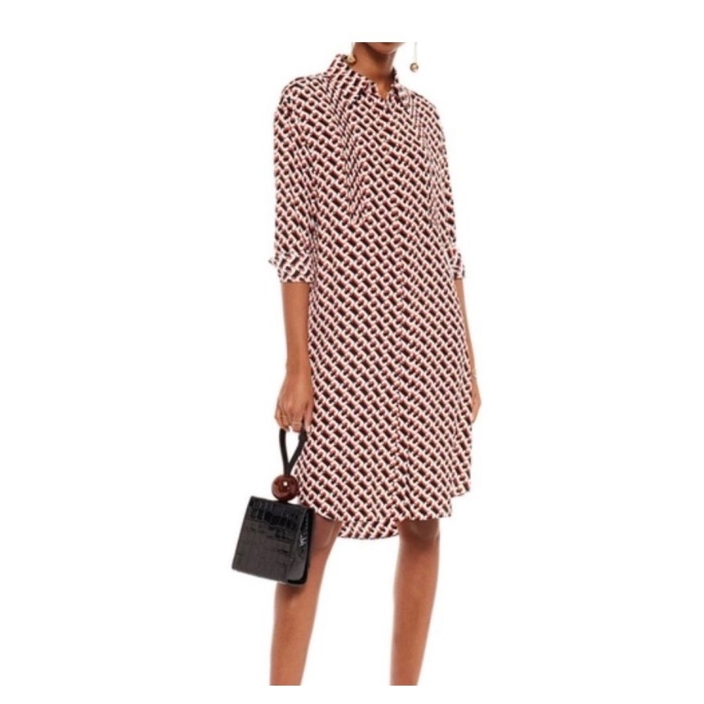 Diane von Furstenberg Aliana Pintucked Silk Crepe De Chine Shirt Dress Small